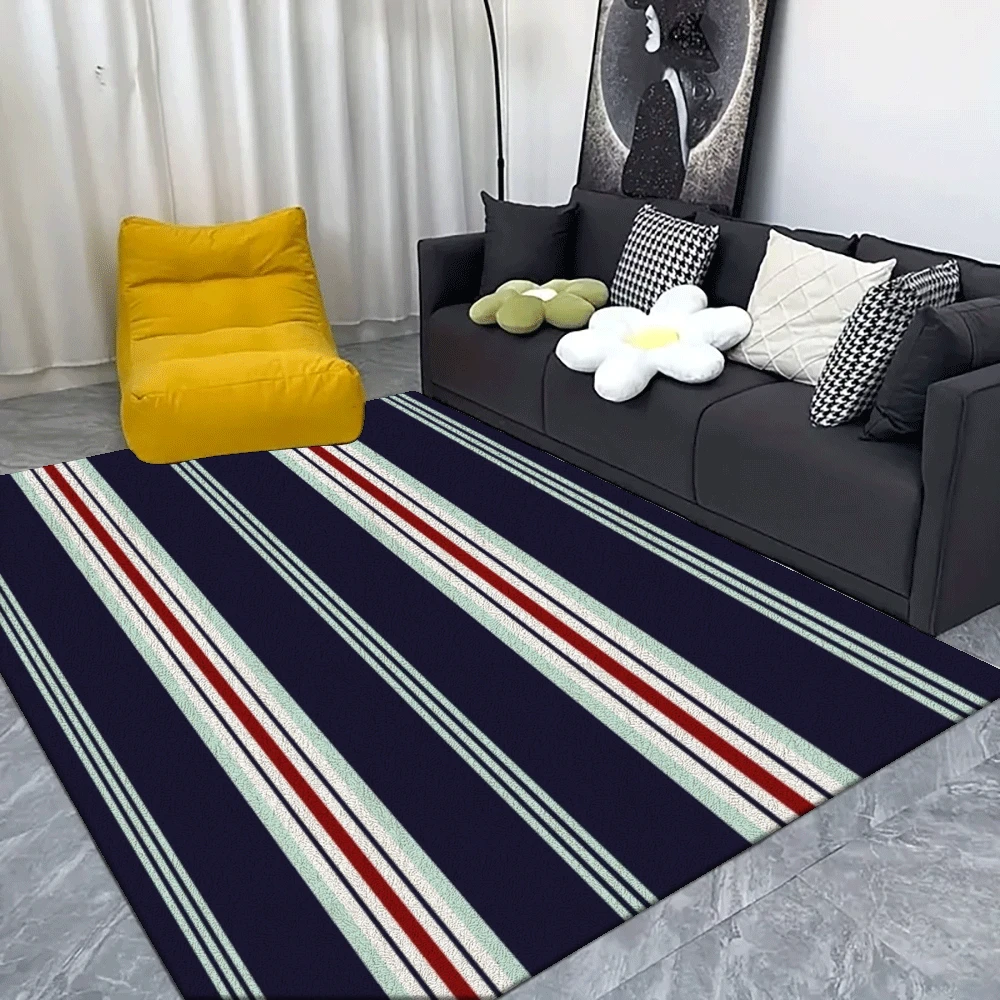 Large Navy Red White Striped Rug, High‑Traffic Non‑Slip Mat, Machine Washable Jumbo Size for Living Room Bedroom Hallway