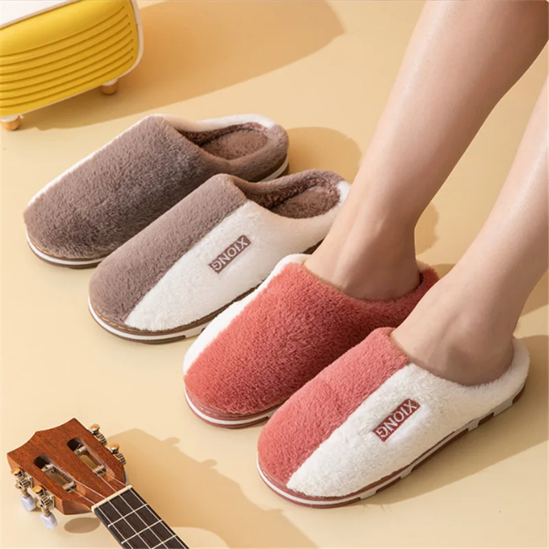 Cotton slippers women and women couple home indoor thick bottom floor mop household plush slippers wholesale 5974