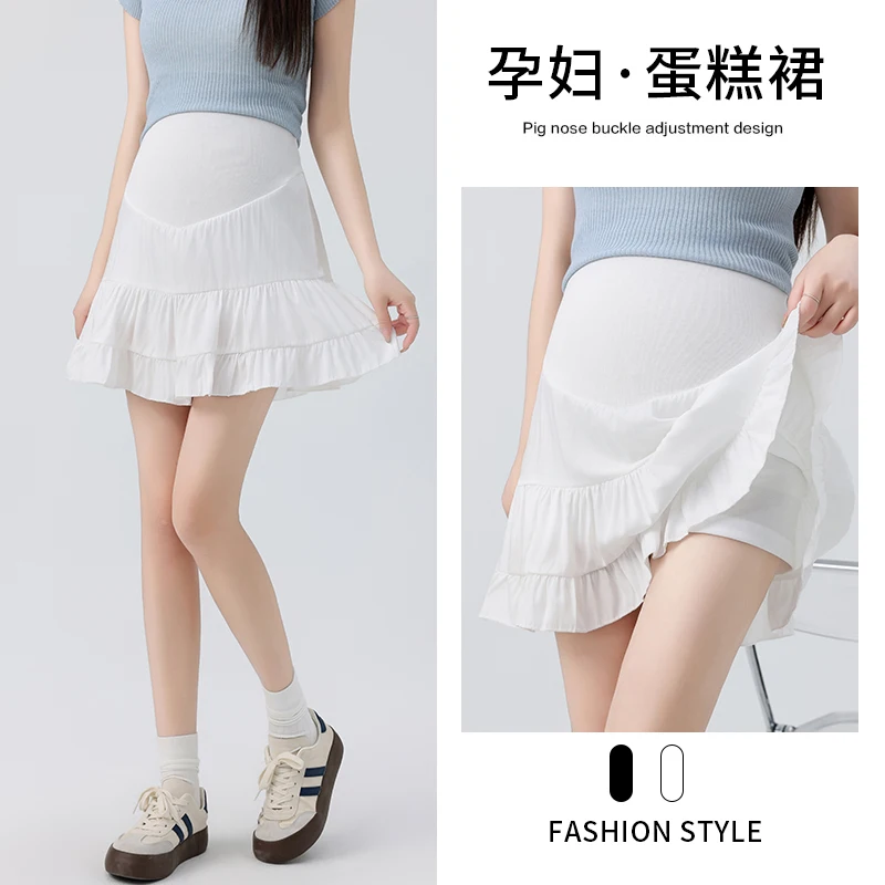 2024 Summer Korean Fashion Maternity Mini Skirts 24SS Y2k Youth Pregnancy Bottoms with Safety Undepants A Line Ruffle Belly Hot