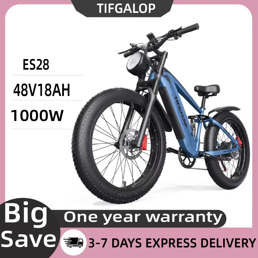 Vélo électrique TIFGALOP ES28, moteur 1000W, batterie 48V18AH, vélo électrique adulte, pneus larges 26'', vélo électrique tout-terrain