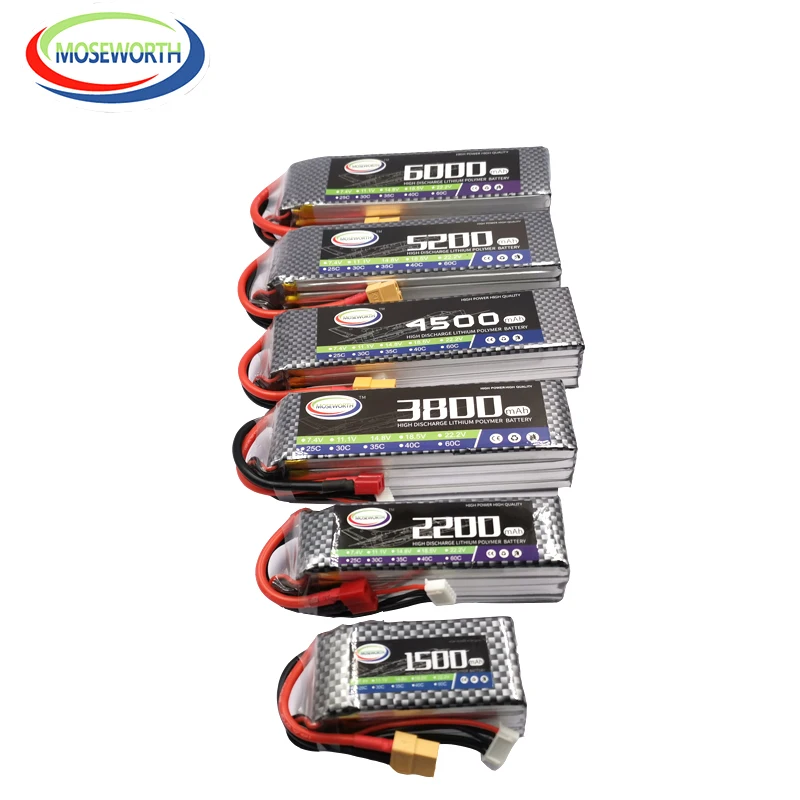 2S 3S 4S 6S RC يبو بطارية 7.4V 11.1V 14.8V 22.2V 1500 2200 3500 4200 5200 6000mAh 60C يبو RC طائرة سيارة Drone Quadcopter