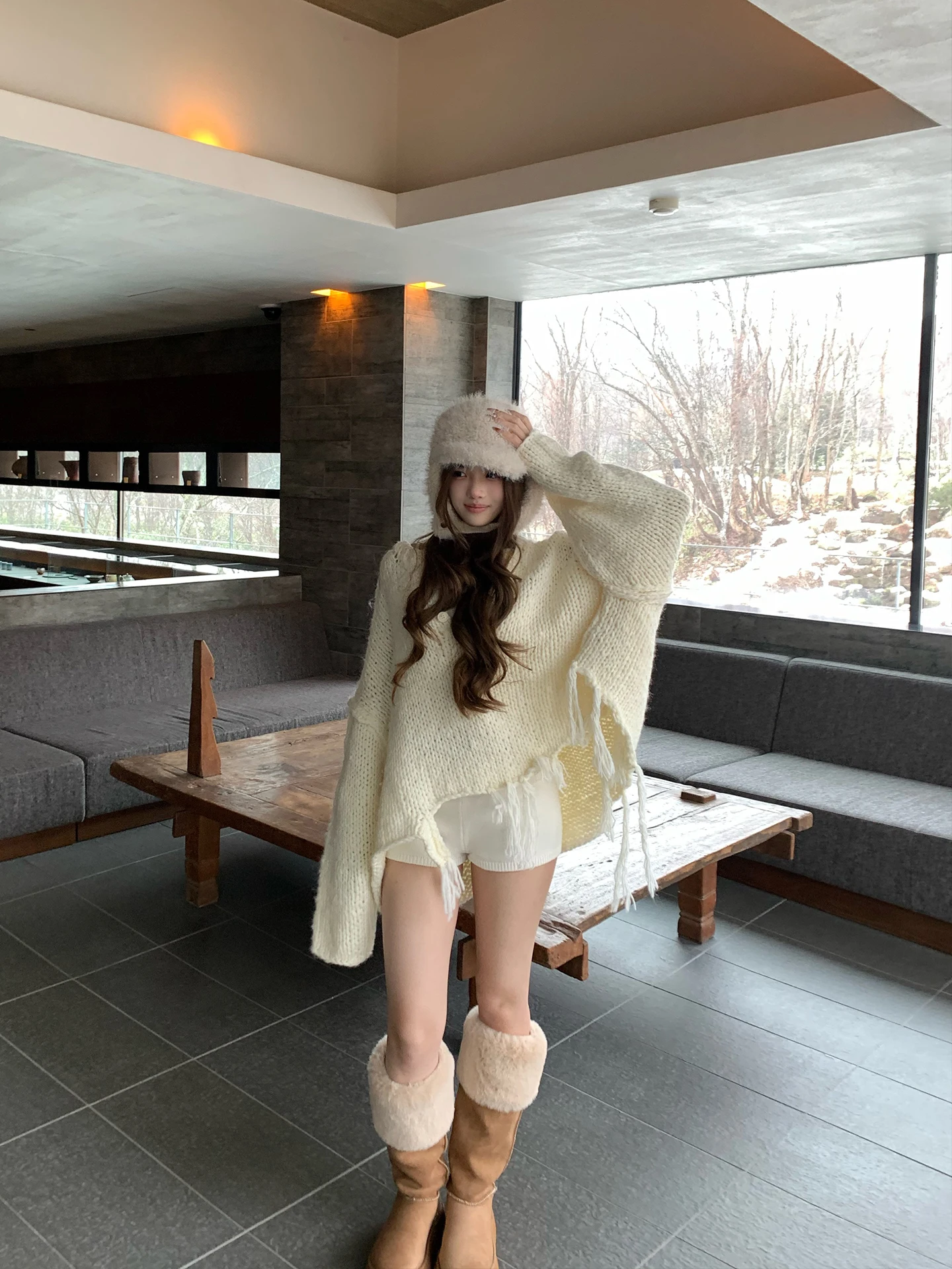 

Gyo Oxygen Tea Tea Handwoven Wool Tassel Sweater Milk White Street Sle Loose Fit Long Sve Warm Thiened Winter Women...