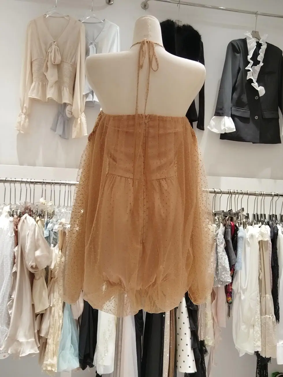 Romântico dupla camada de tule bolinhas um oulder tubo superior lanterna sve flor bud saia dr feminino ort saia