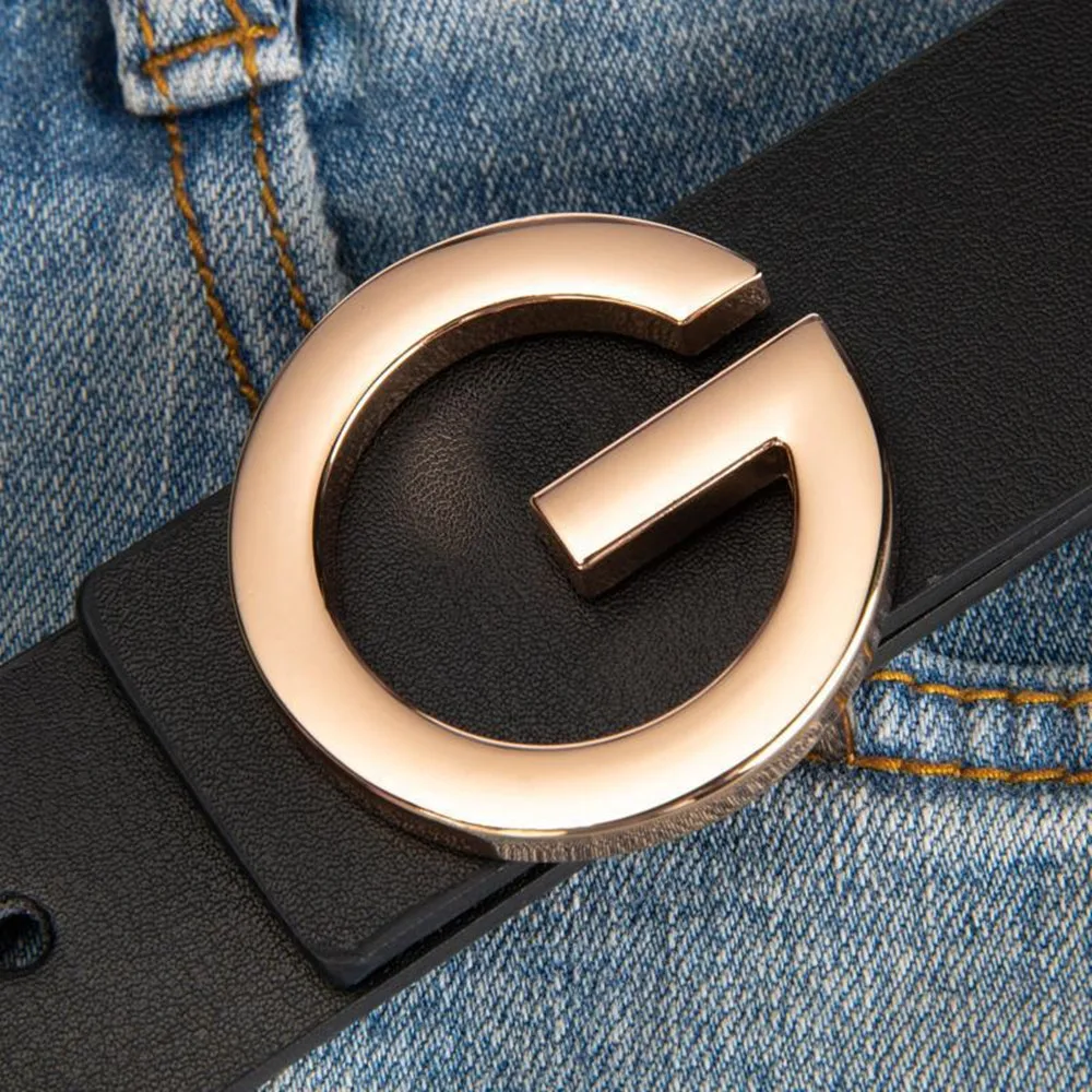 Luxusmarke Unisex Gürtel 3,8 cm glatte Schnalle hochwertiges Lederarmband für Männer und Frauen modisches Taillenzubehör – Detail 3