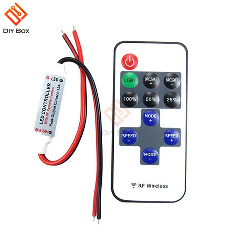 1Set 12V RF Mini Wireless Controller Switch LED Dimmer with Remote Switch Mini In-line LED Light Controller/Dimmer High Quality