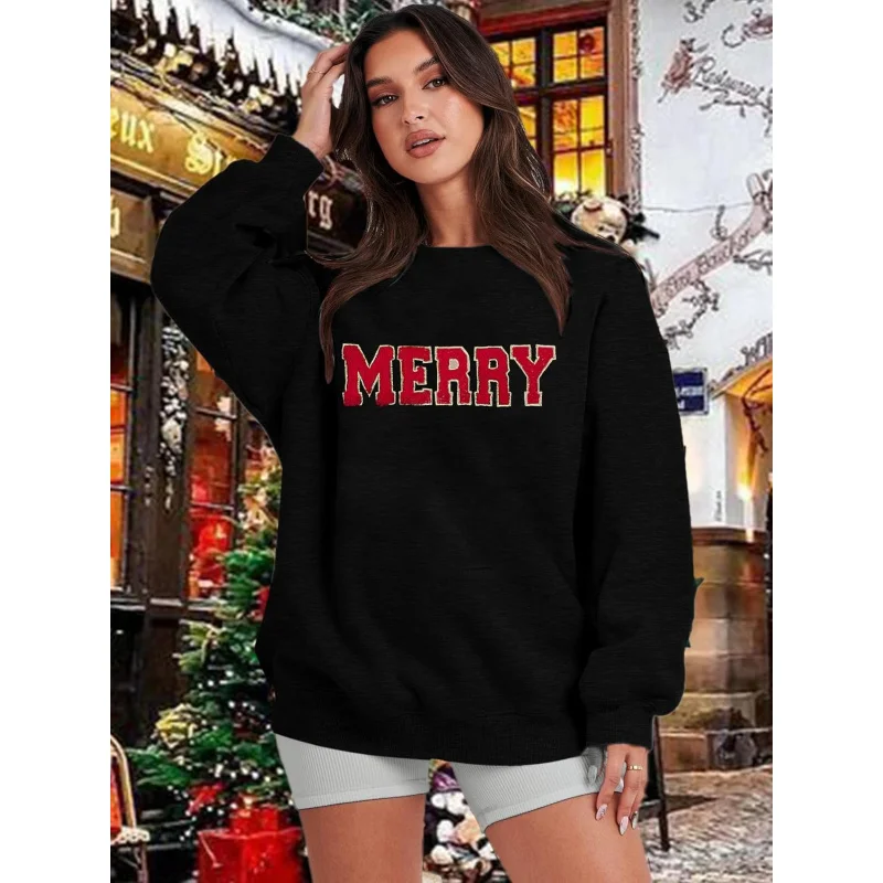 Women's Christmas sweatshirt with glitter patch pullover