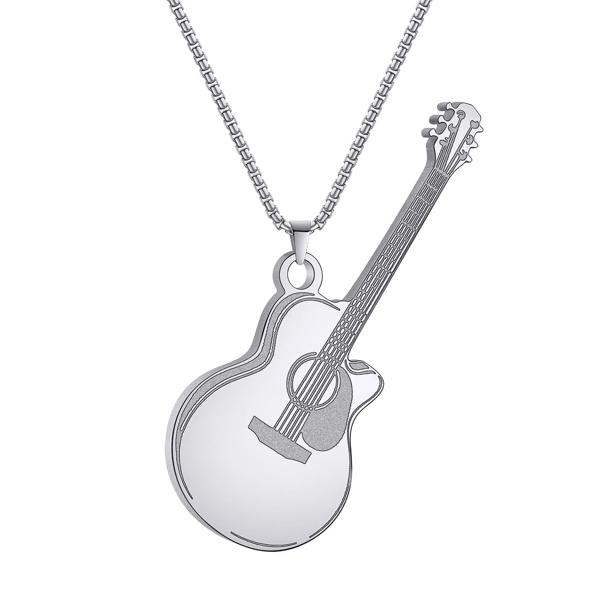 Simple Acoustic Guitar Christmas Ornament Necklace Stainless Steel Pendant Necklace Jewelry Gifts for Men and Women