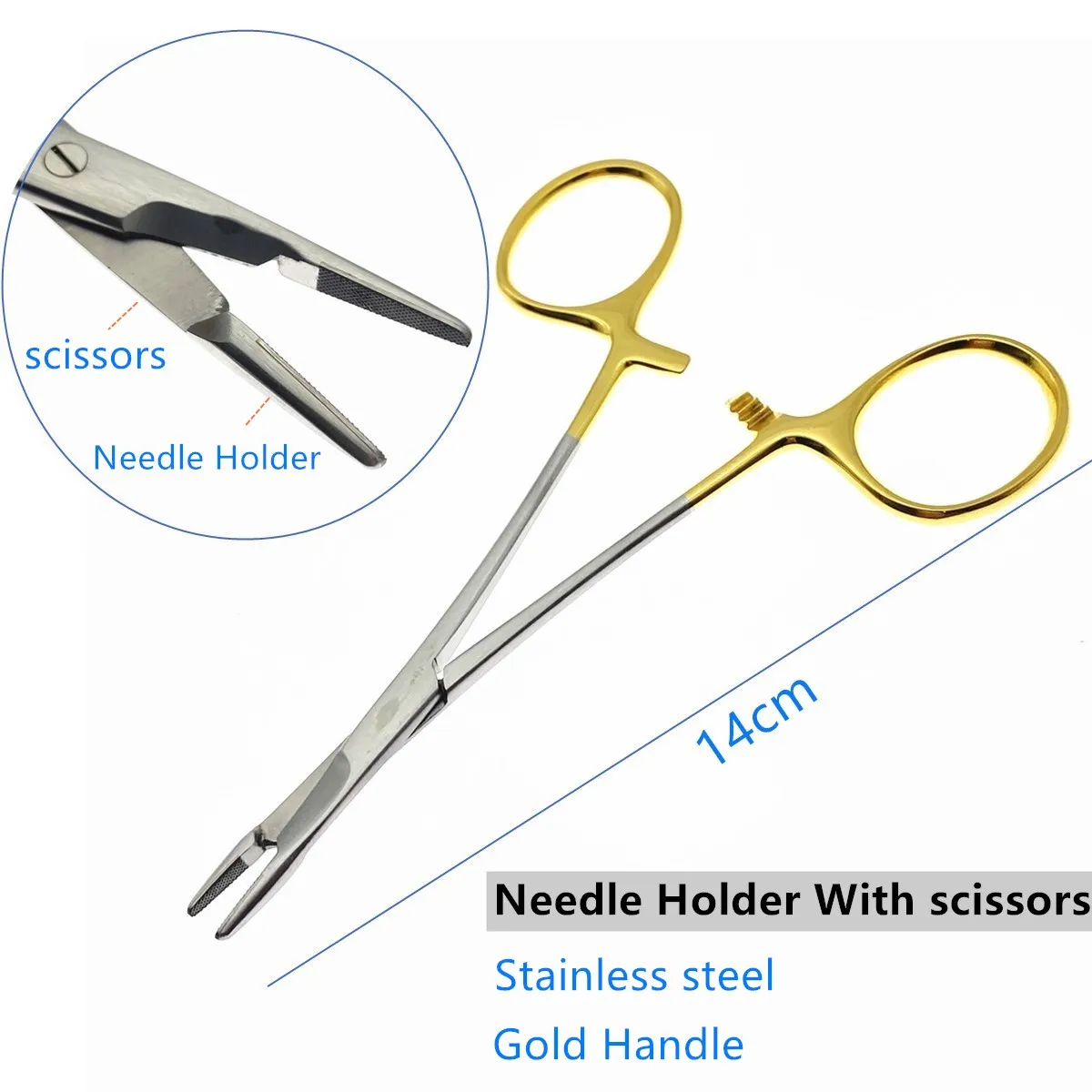Needle holder with scissors 12.5cm/14cm Multifunctional Needle Holder Insert with Scissors Gold Handle Clamp