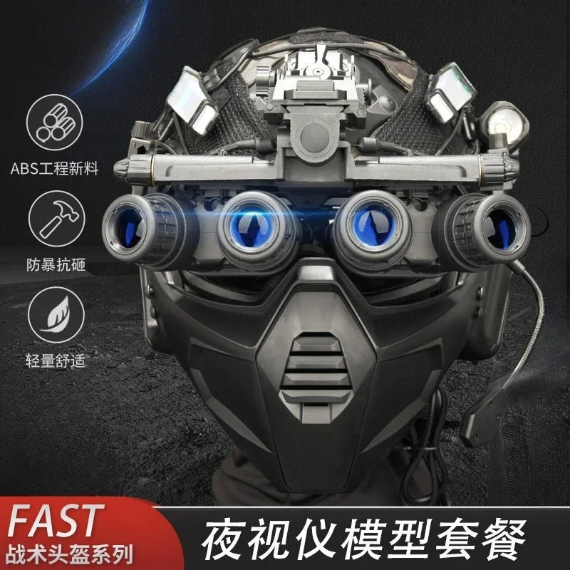 Tactical Helmet Set with Four-Tube NVG Dummy Model & Communication Headset, Cosplay Prop for Airsoft Outdoor Game