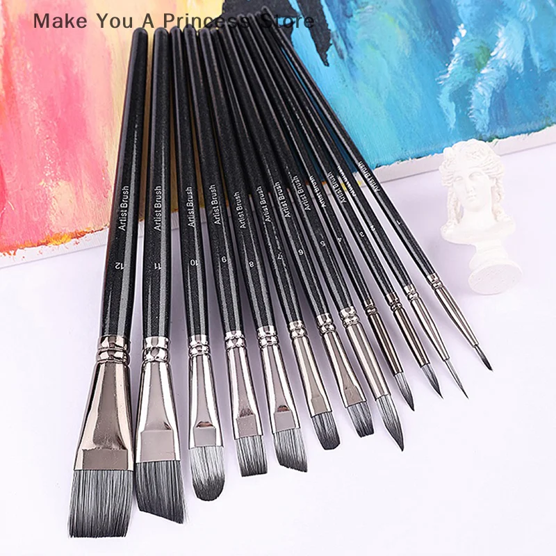 12PCS Children Face Artist Paintbrush Wood Handle Paint Brush Set for Adult Watercolor Gouaches Oil Acrylic Painting Body Art