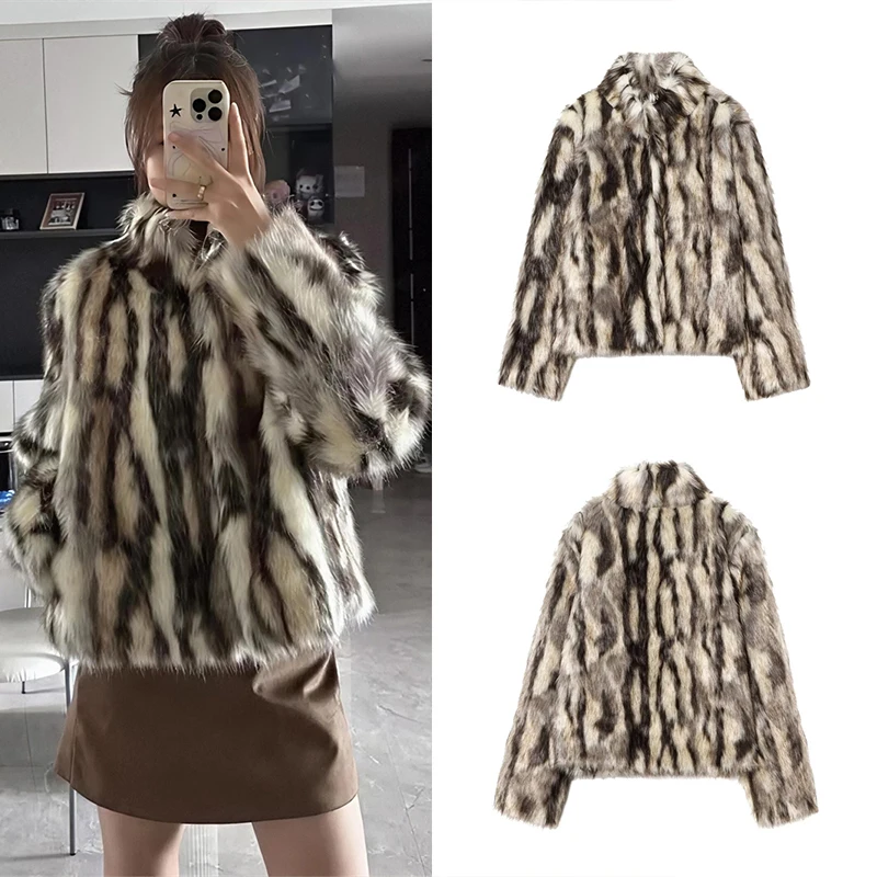 Guobioziy Women's Slim-Fit Faux Fur Coat 2026 Fall/Winter New Arrival French Casual Fashion Trend Luxury Vintage High Street