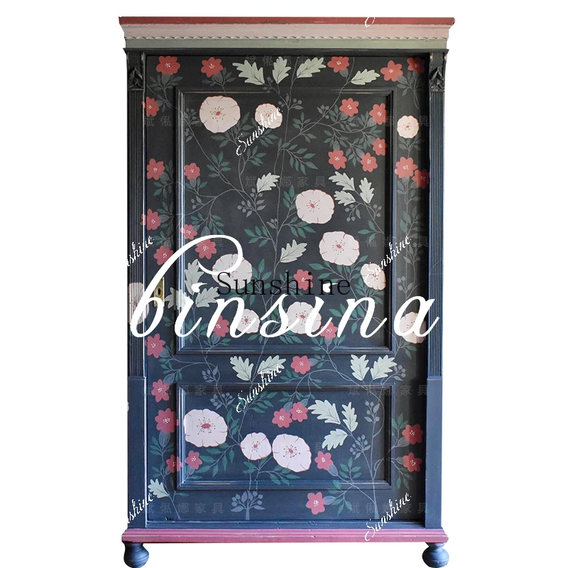 

] French retro solid wood wardrobe/living room storage/wabi-sabi bedroom storage FT