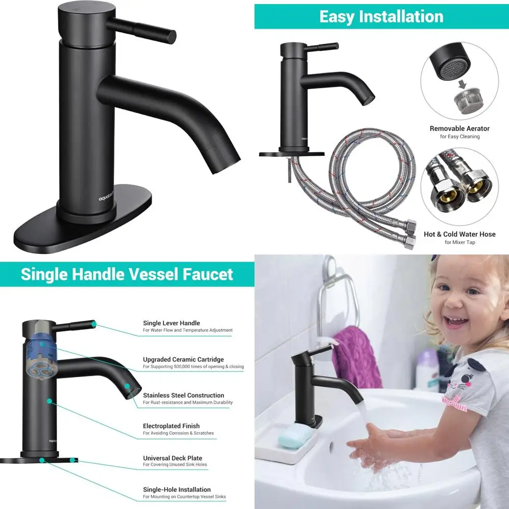 

Matte Black Single Handle Bathroom Sink Faucet for 1 or 3 Holes, RV-Friendly, Lavatory Vanity, Bathtub Basin, Boho Style