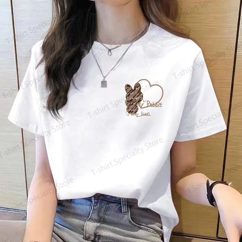 Damen Baumwoll-T-Shirt Kurzarm Neues Koreanisches T-Shirt für Frauen Rundhals Locker Sitzend Modisches T-Shirt Damen-Oberteil mit Cartoon-Motiv – Detail 9