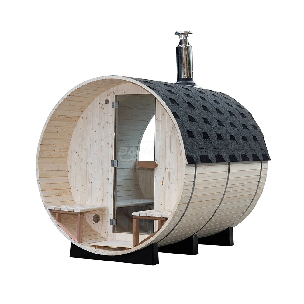 Thermowood-cabaña para Sauna al aire libre, con chimenea y bancos, Sauna seca moderna tradicional, estufa de calefacción para sala de vapor, quemado de leña