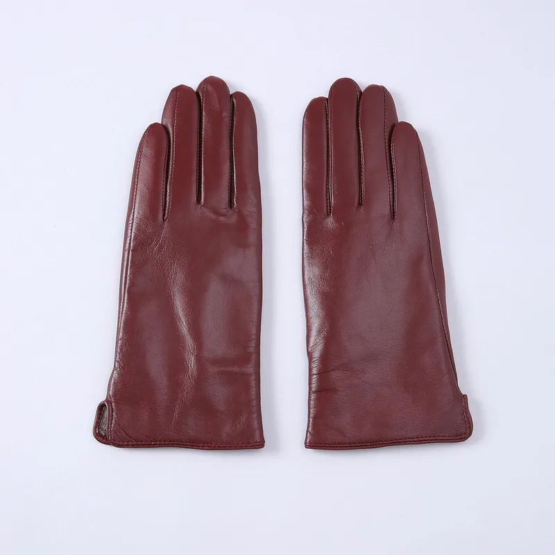 Women\'s Thin Wool Lining Leather Gloves, Warm Sheepskin Leather Glove, Touch Screen, Outdoor Driving, Lady, Classic Fashion