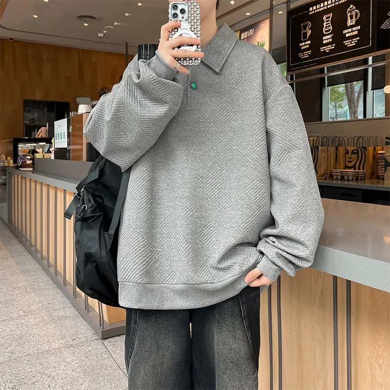 

Men's Large-sized Polo Shirt Sweatshirt New Spring and Autumn Style Sweatshirt Versatile Men's Fashion and Casual Men Lapel Top
