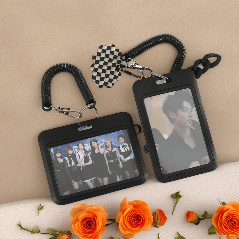 Simple Black Student School Card; Anti-lost Protective Cover; Three-inch Polaroid Display Backpack Small Pendant ID Card Cover