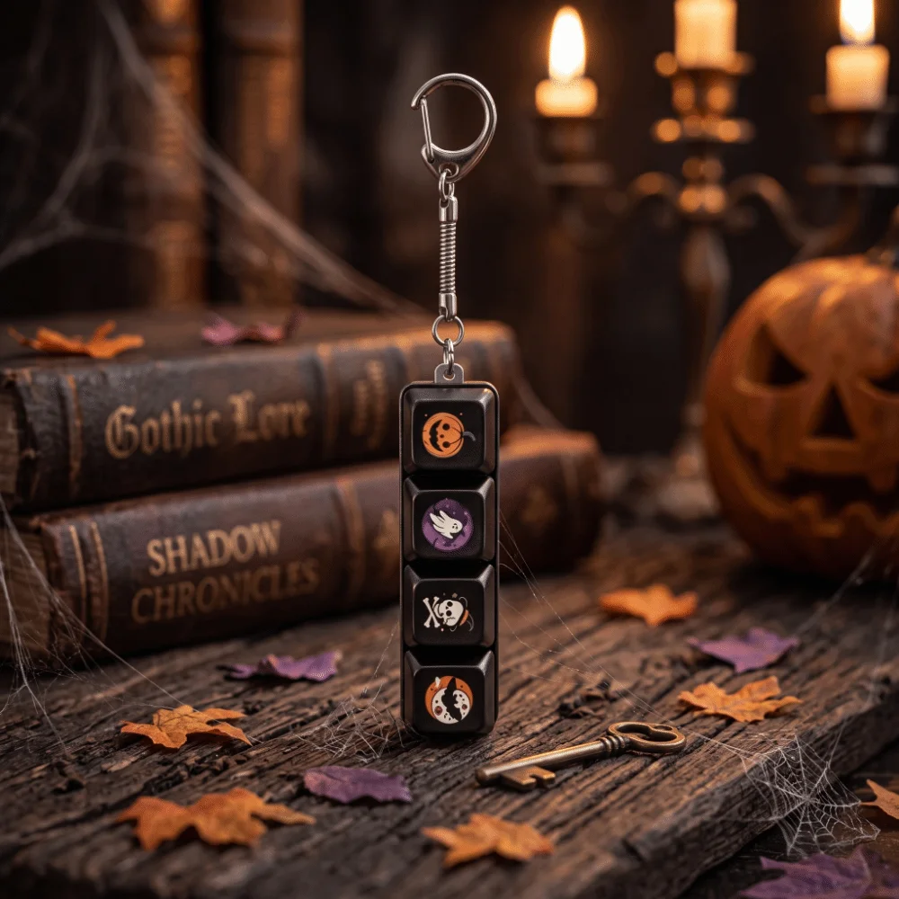 Multi-Button Press Fidget Keychain Pumpkin Ghost Witch Spooky Design Button Press Keychain Cartoon Style Keycap Keyring