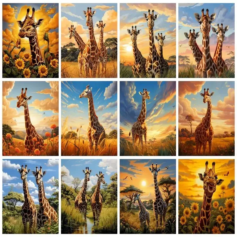 

142111 Painting Paint By Numbers With Frame Giraffe Pictures Acrylic Paints For Adults DIY Set Unique Gift Artwork