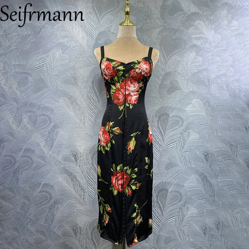 Seifrmann 2026 Frühjahr Damenmode Neuer Stil Modisches Trägerkleid aus Seide mit Print und Taillenbetonung