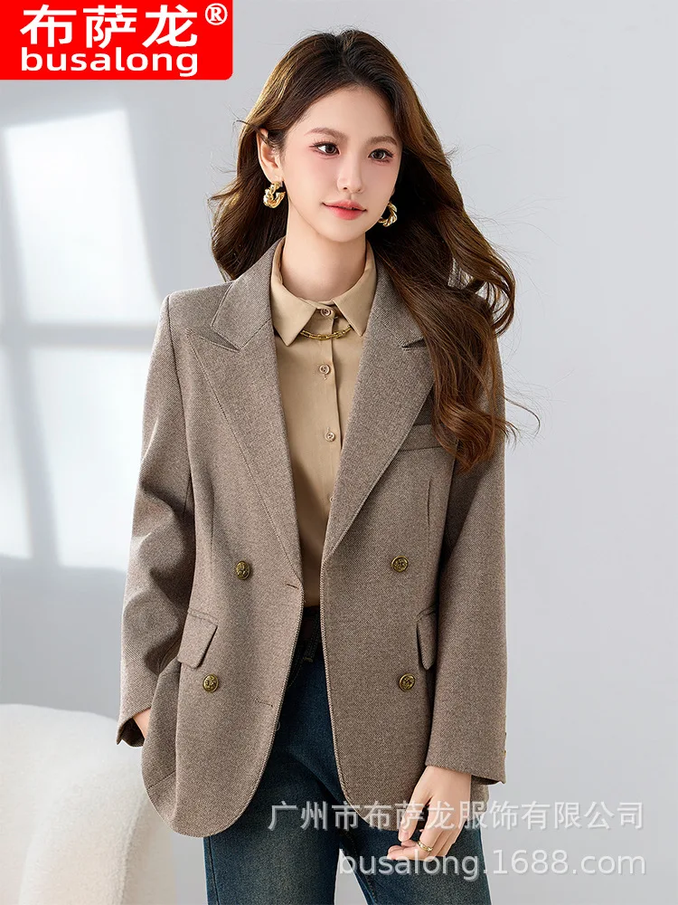 

2025Новый стильный модный костюм, повседневный женский профессиональный пиджак с длинными рукавами, официальная женская одинарная куртка, рабочая одежда8885
