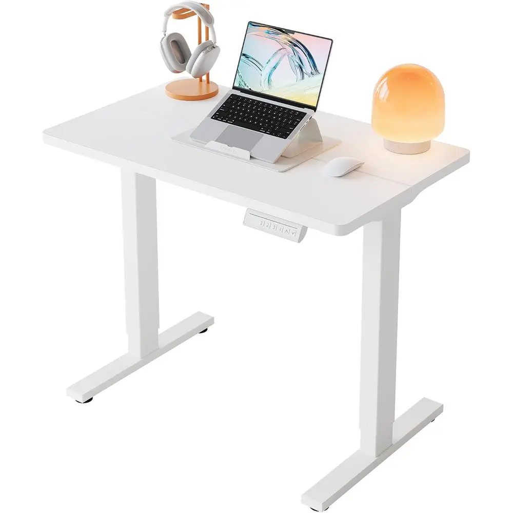 19 Compact Electric Standing Desk, Adjustable, White | 32x19 Home Office Desk, 176lbs Capacity, 4 Height Settings, M8 Screws or