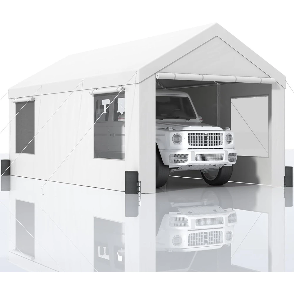 Carport, 10x20 ft Heavy Duty Portable Garage with Roll-up Windows, Removable Sidewalls & Doors, UV Resistant Waterproof