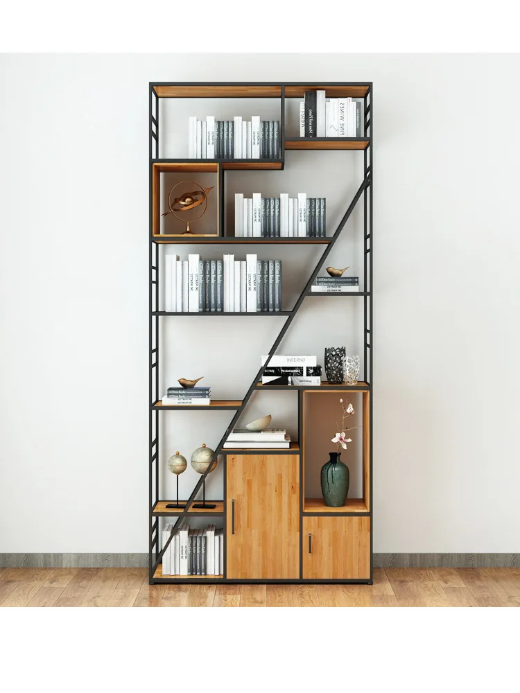 

Wrought iron bookshelf Shelf Floor-to-ceiling multi-layer storage bookcase Modern living room Nordic solid wood office