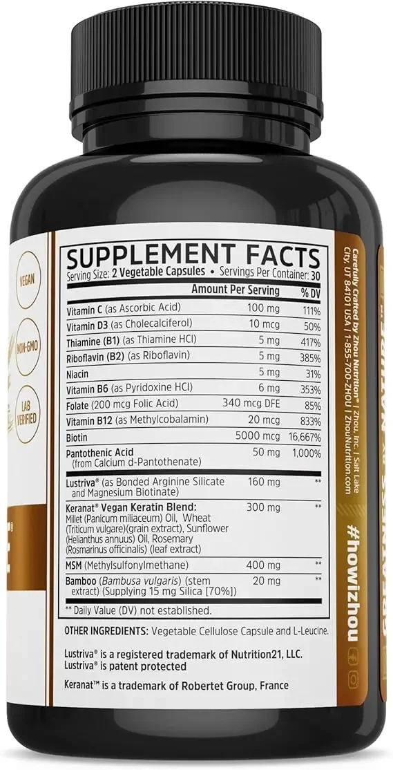 Hair Growth Nutrients - Longer And Hair Growth Formula - Contains Biotin, Keratin, , And More - Plant Capsules