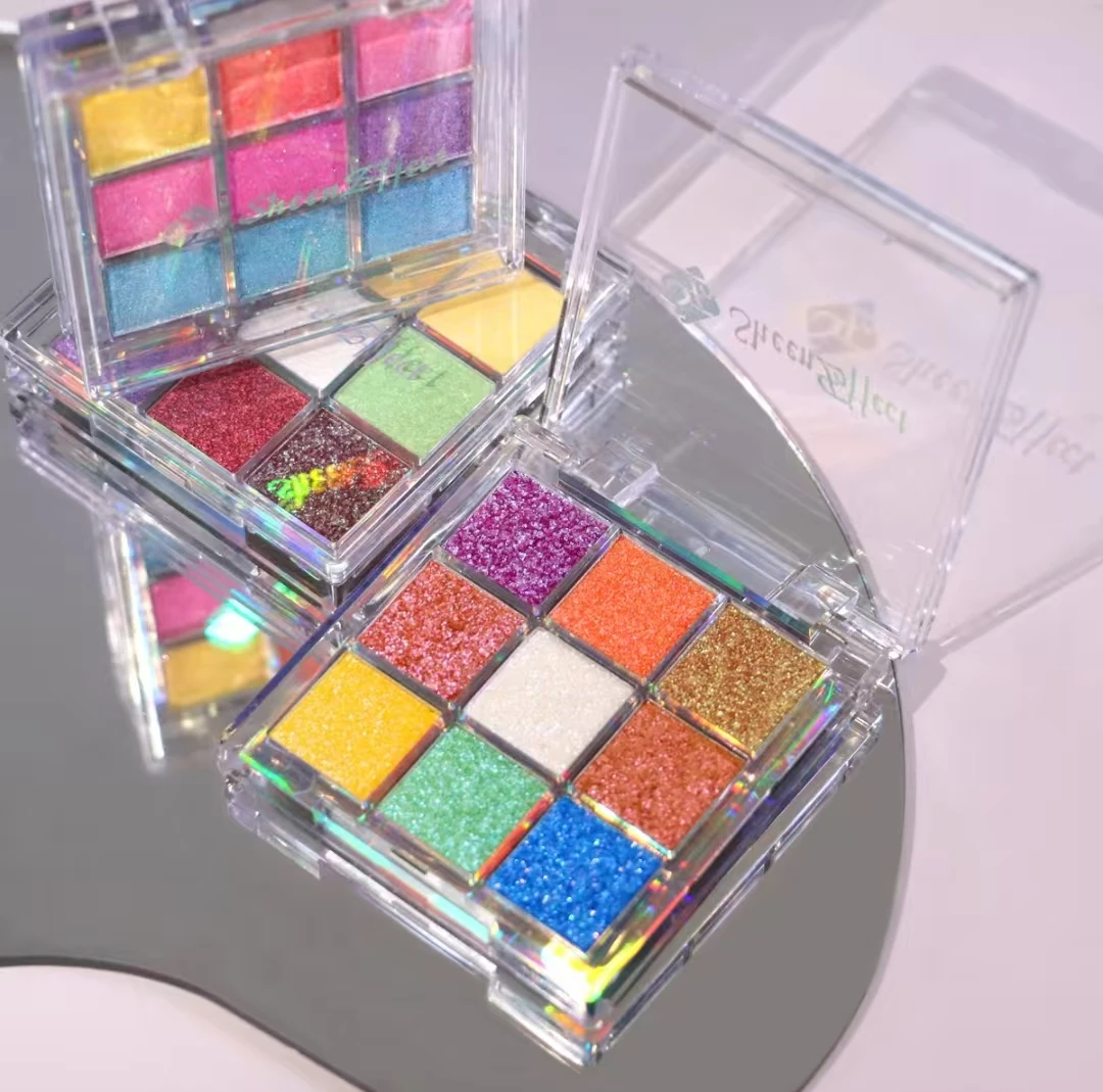 Sheeneffect 9-kleuren oogschaduwpalet Poeder Glitter Shimmer Chameleon Mengbaar Fijne flits Gemakkelijk te dragen oogmake-up