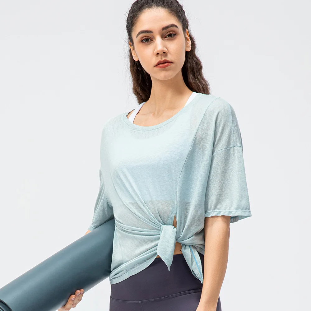 

Women's Split-Front Sports Tank Top Quick-Dry Running Crew Neck T-Shirt Outdoor Fitness Yoga Short-Sleeve Breathable
