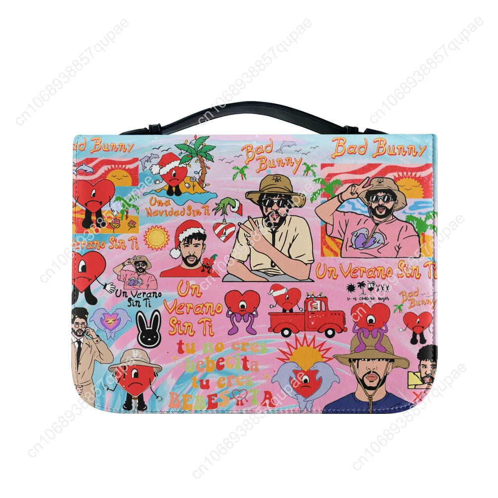 Bad Bunny Hip hop Rapper Bible Bags Christian Gifts Personalized Cover Bible Pack Waterproof Leather Bag Pockets Package Case