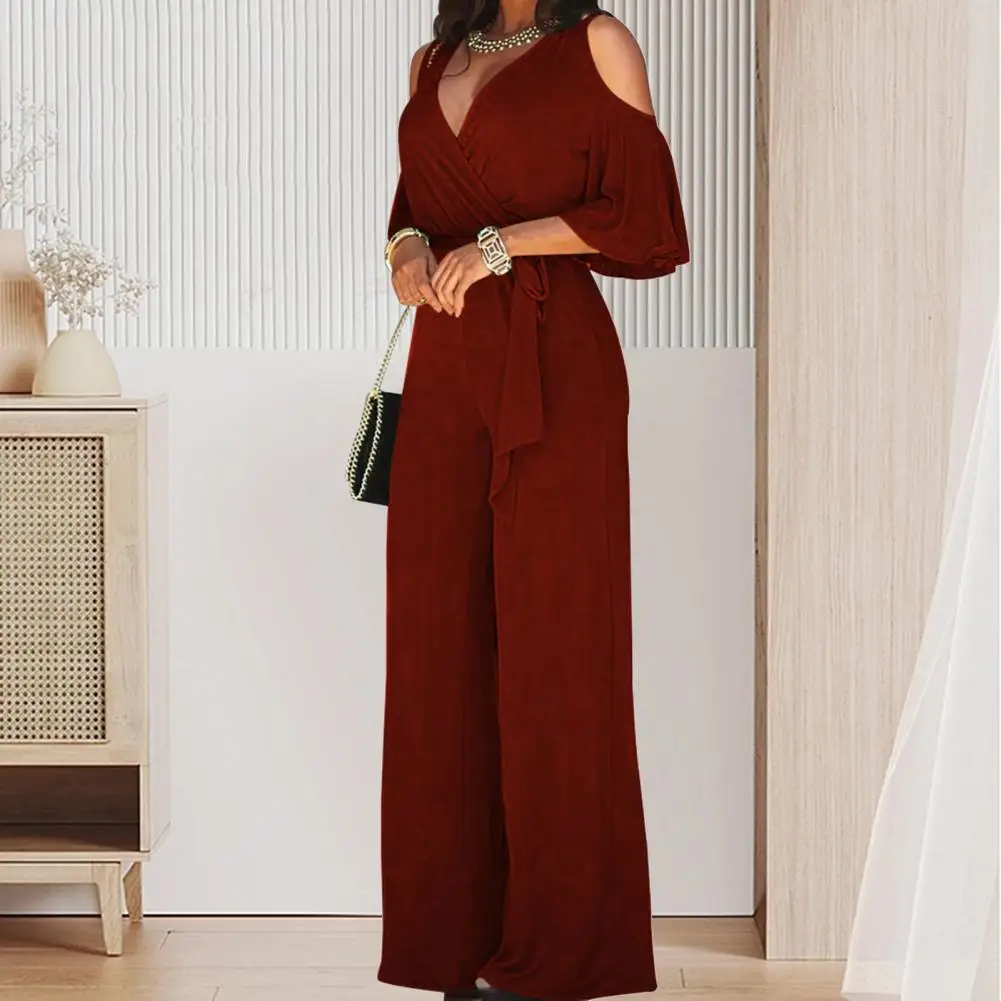 

Stylish Formal OL Style Summer Jumpsuit Lace Up Women Summer Jumpsuit Deep Crotch OL Style Summer Jumpsuit Lady Garment