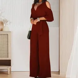 Macacão elegante com renda para mulheres, estilo OL formal, roupa de senhora crotch profunda, verão