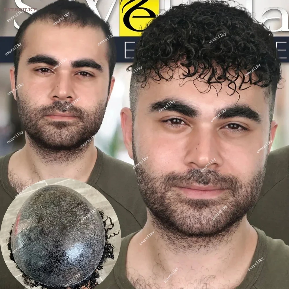 خط الشعر الطبيعي 20 مللي متر مجعد رجالي الشعر المستعار براون شقراء شعر بشري أسود باروكة سوبر دائم كامل بولي Microskin الشعرية الاصطناعية