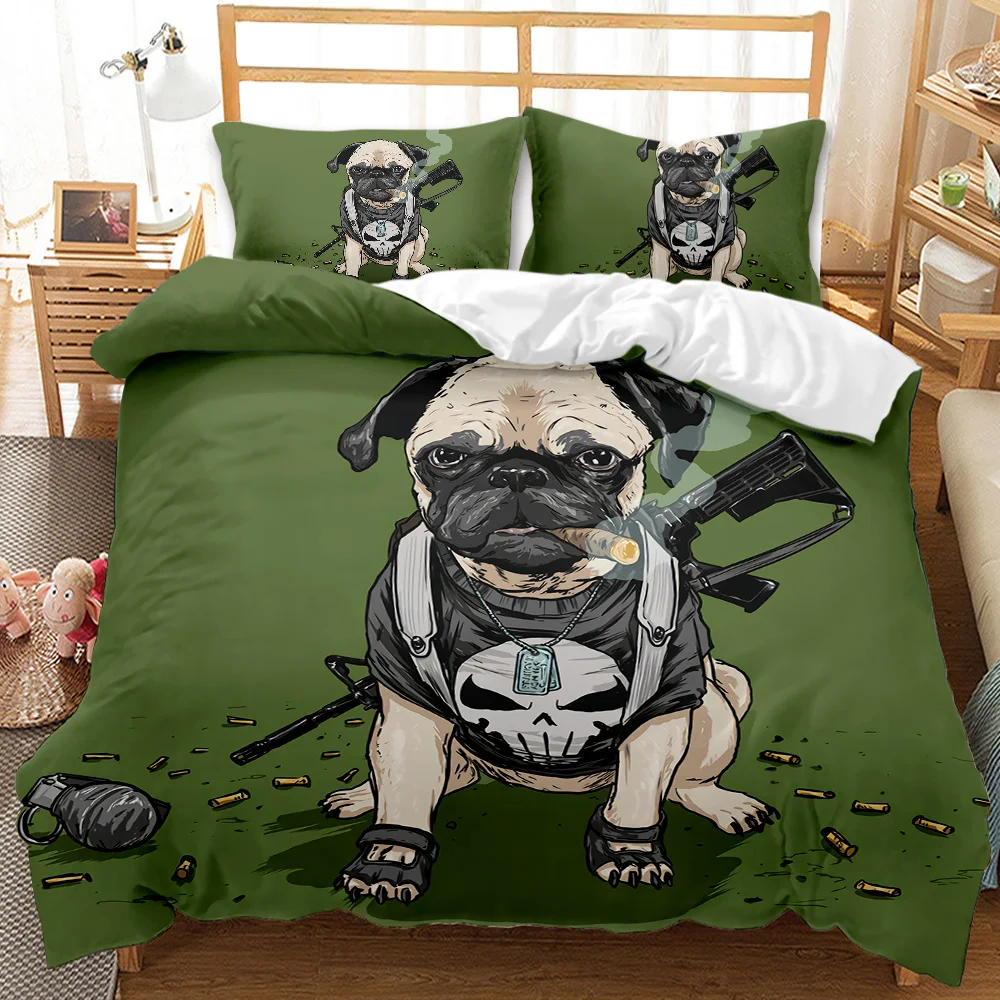 

Cartoon Pug Duvet Cover Set Queen/King Size Cute Puppy Theme Bedding Set Golden Retriever Husky Pet Soft Polyester Quilt Cover