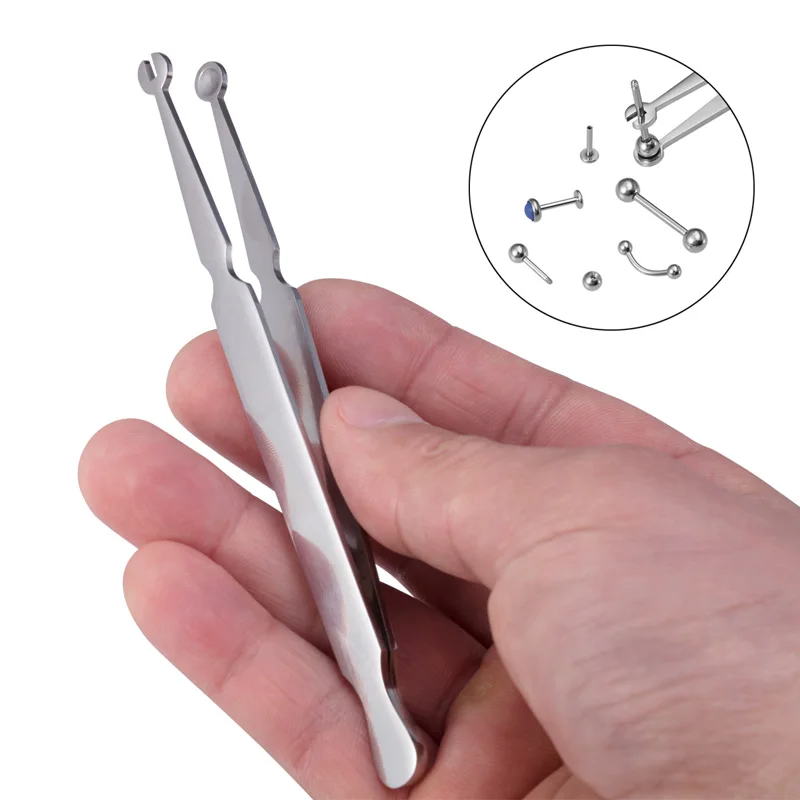 1pc Surgical Steel Tweezers for Catch Bar Grasp Clamp Plier Professional Clip Hold Pole Balls Forceps Body Piercing Jewelry Tool