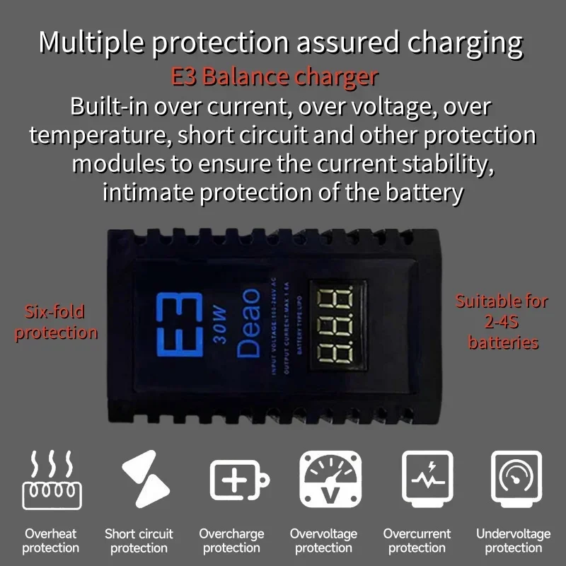 E3 30W 2S 3S 4S AC100V-240V Balanced Battery Charger for LiPo Battery of RC Helicopter - EU/US