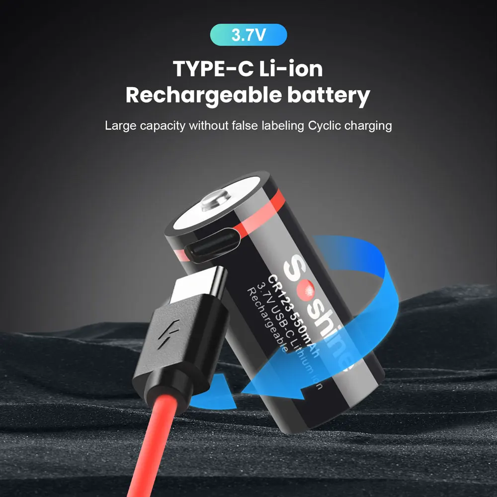 Soshine 3.7V CR123 RCR123 Lithium Battery USB 16340 550mah Rechargeable Battery 100% Original Batteries for Flashlight Camera view 5
