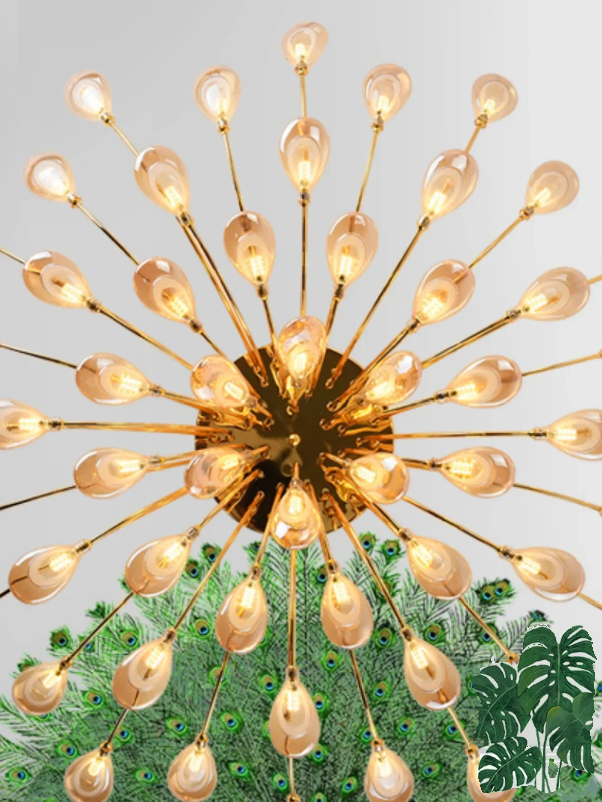 Peacock Open Screen Living Room Light Simple and Elegant Golden Phoenix Feather Lamp Nordic Bedroom LED Ceiling Light