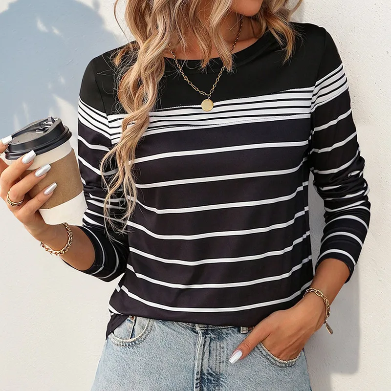 2024 Autumn/winter fashion new item autumn women's casual striped long sleeved t-shirt for women