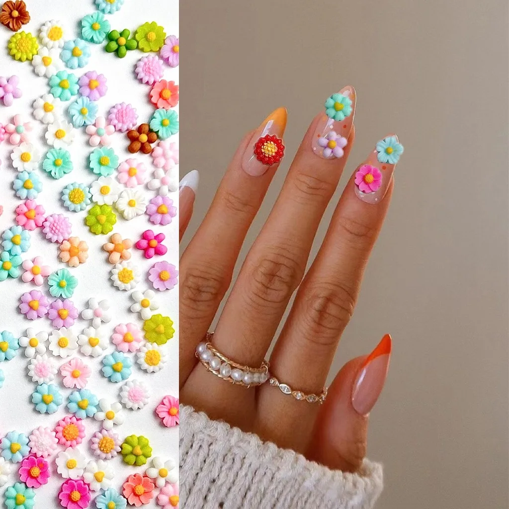 60 pçs 7mm mini 3d acrílico flor encantos da arte do prego brilho no escuro flores silvestres acessórios para unhas decoração manicure suprimentos