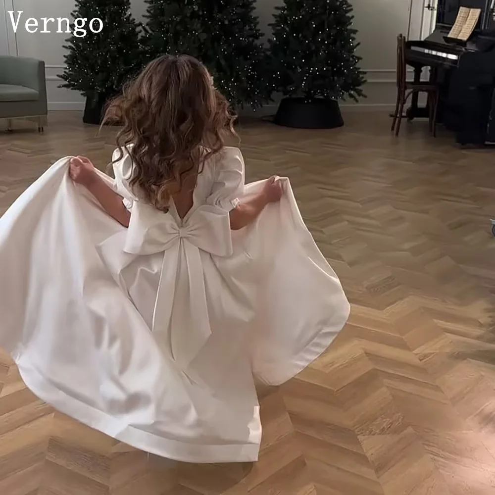 Verngo princesa marfil satén niña vestido de flores cuello redondo una línea vestidos de baile celebridad vestidos de fiesta de cumpleaños chico personalizado