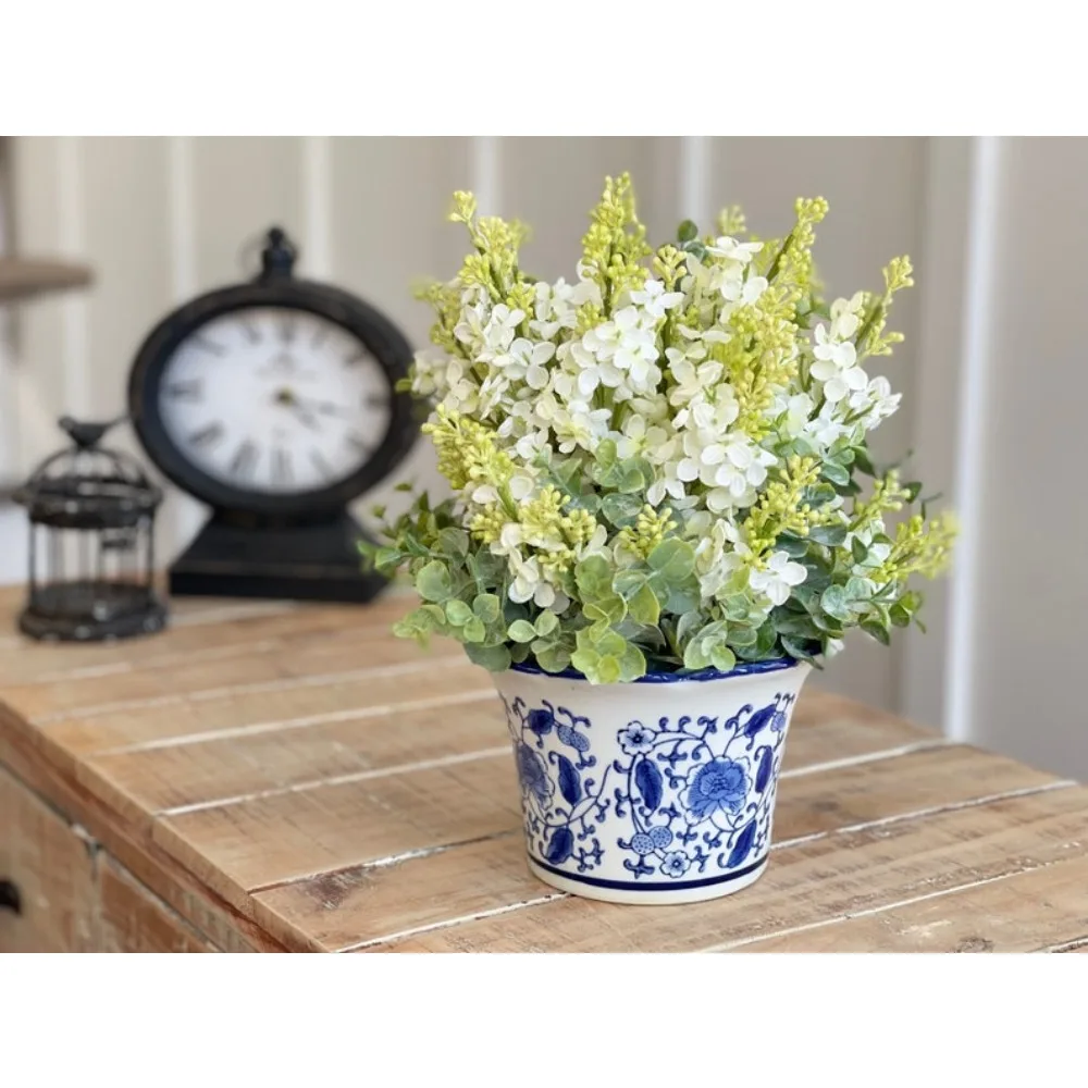 Gedroogde Bloemen, Boerderij, Cottage-Stijl Het Hele Jaar Door Tafelblad Witte Lila En Zachtgroene Eucalyptus, Gedroogde Bloemen