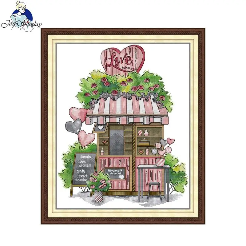 Cross Stitch Kit Joy Sunday Love Shop HD Pattern Printed Counted Fabric Aida 16CT 14CT 11CT DIY Embroidery Kit Home Decor New