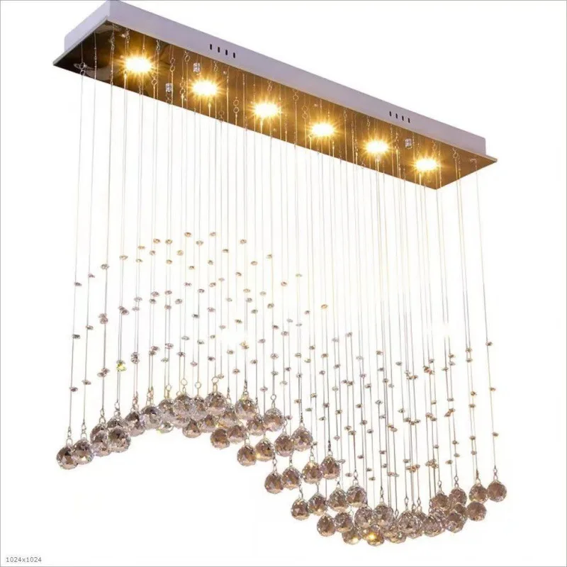 

Duplex personalized crystal chandelier bar hotel stainless steel ceiling light luxury rectangular ceiling light