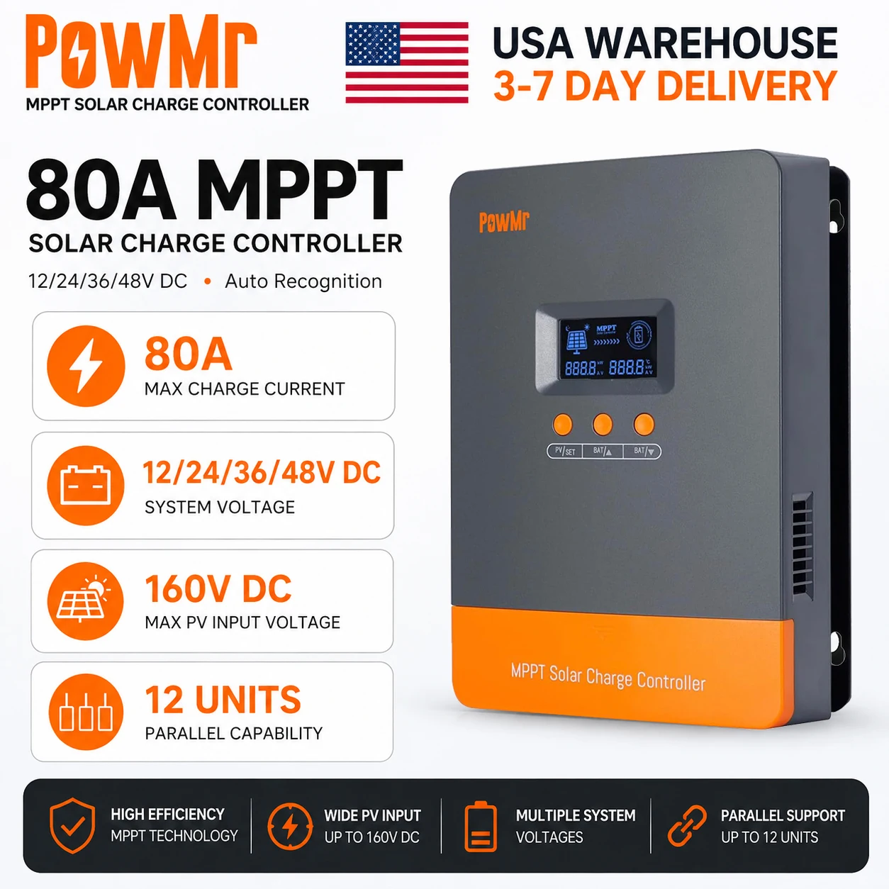 Drone Solar Charger - Солнечный контроллер заряда PowMr USA 80A
