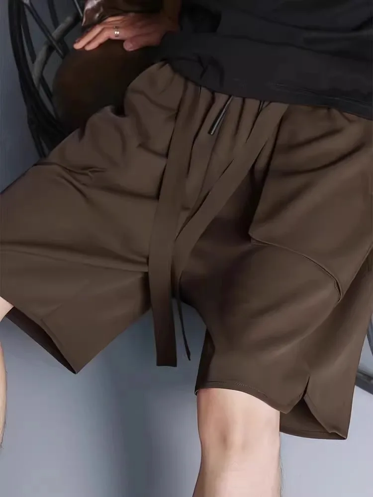 

Летний прямой костюм из ледяного шелка, мужские легкие свободные пляжные повседневные брюки пять четвертей, дышащие, удобные