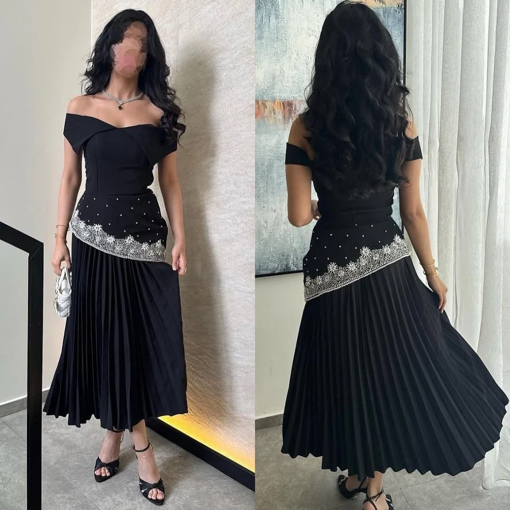 맞춤형 A 라인 보트 넥 우아한 정장 이브닝 드레스와 현대 패션 연예인 가운 기질 섬세한 파티 드레스